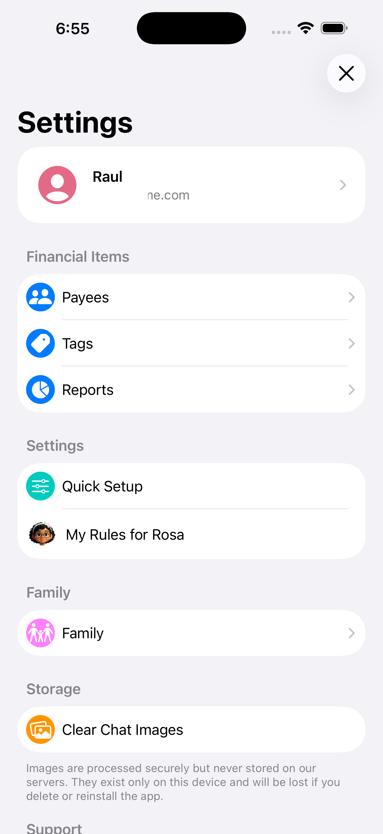 Settings view