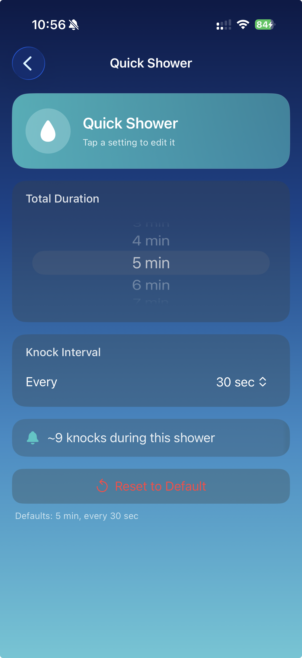 Adjusting shower duration