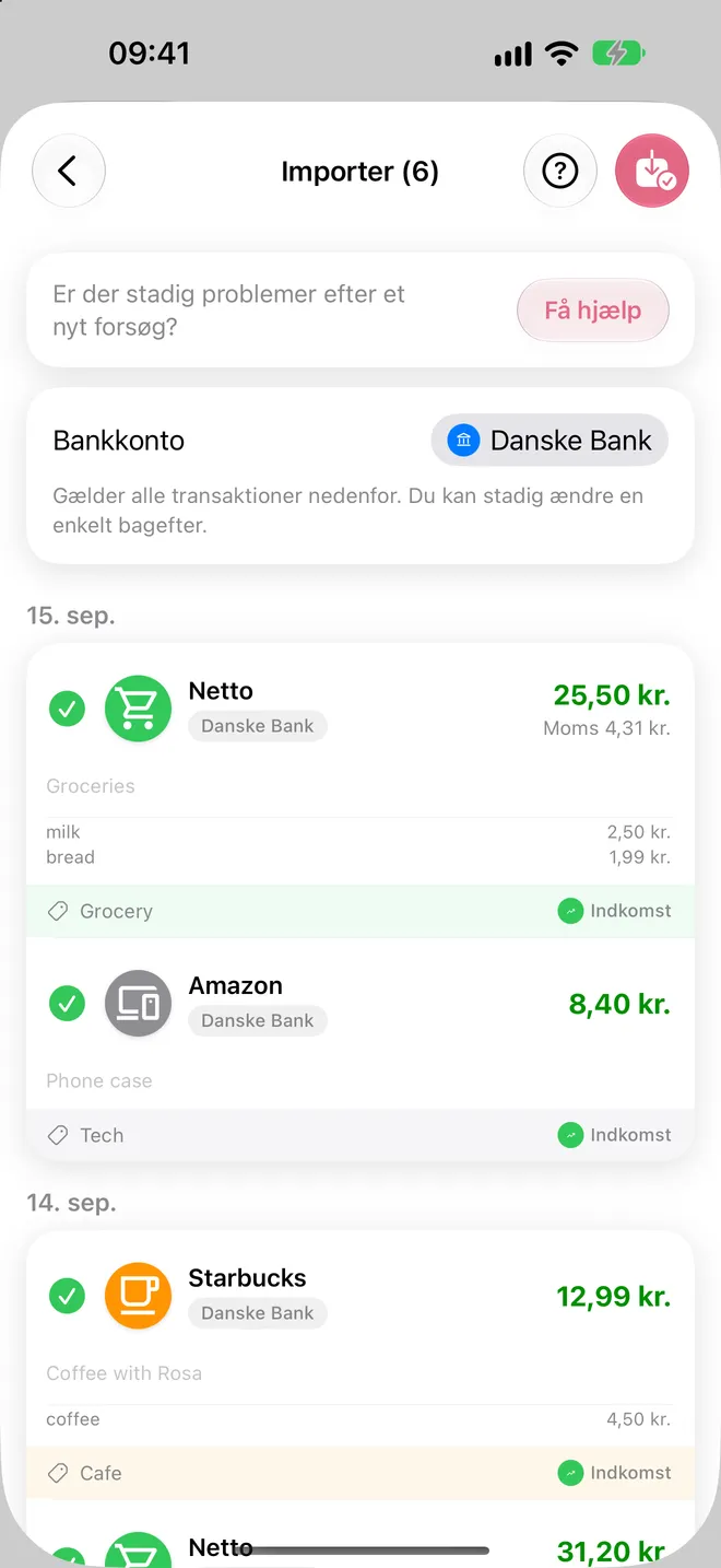 Bekræft og importér