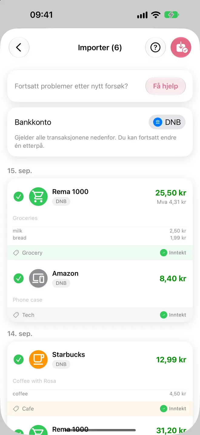 Bekreft og importer